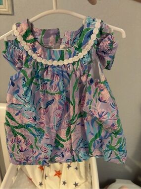 Lilly Pulitzer Lilac Floral Cold-Shoulder Dress with Green Accents